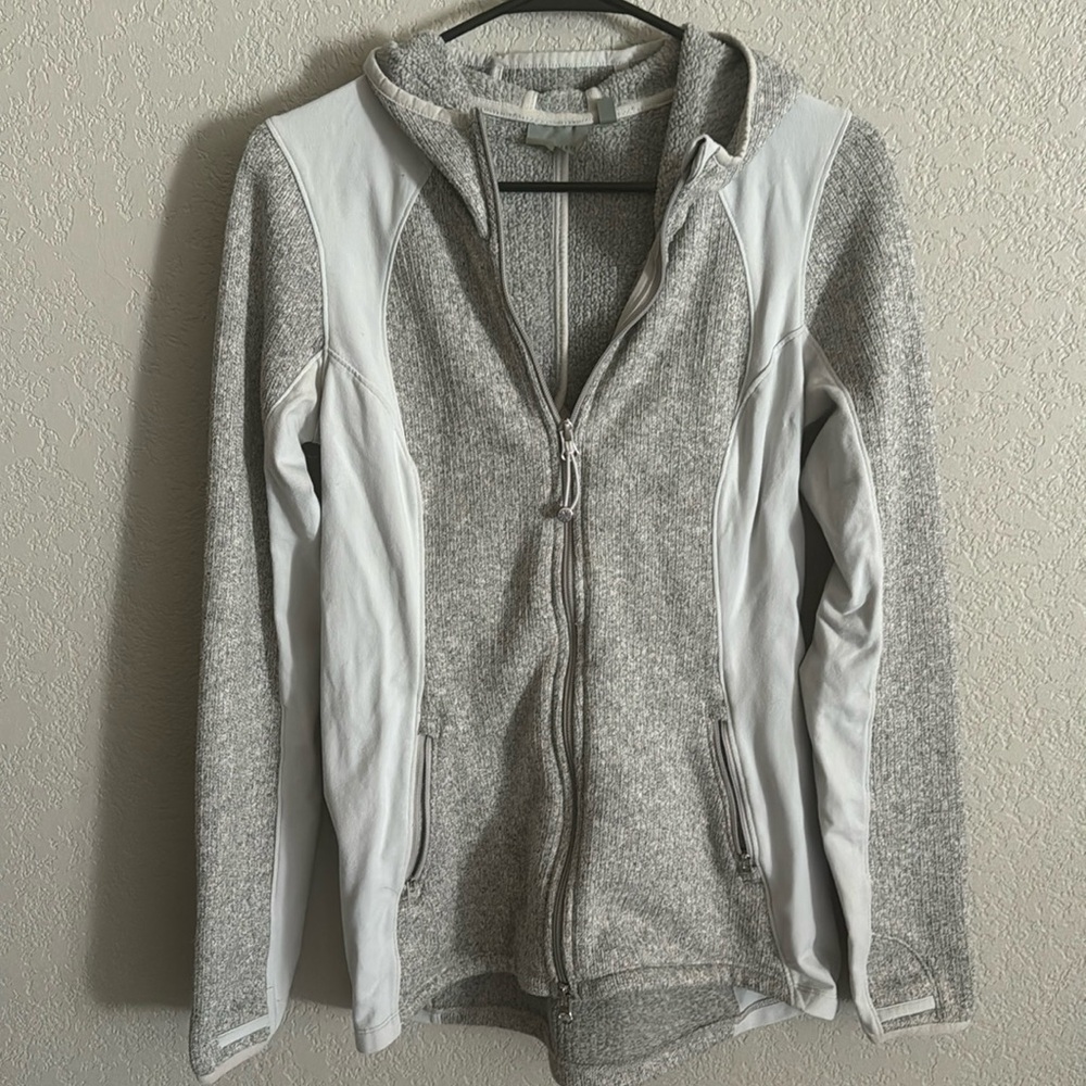 Athleta Full Zip Hooded Jacket Gray mesh Size XS
